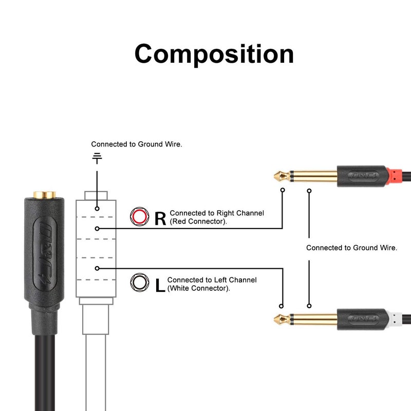 J&D 3.5mm to Dual 1/4 TS Stereo Breakout Cable, Gold Plated Audiowave Series 3.5mm 1/8 inch TRS Female to 2X 6.35mm 1/4 inch TS Male Mono Audio Cable Splitter for Spekers, Amplifiers, Mixs, 6 Feet - Image 2